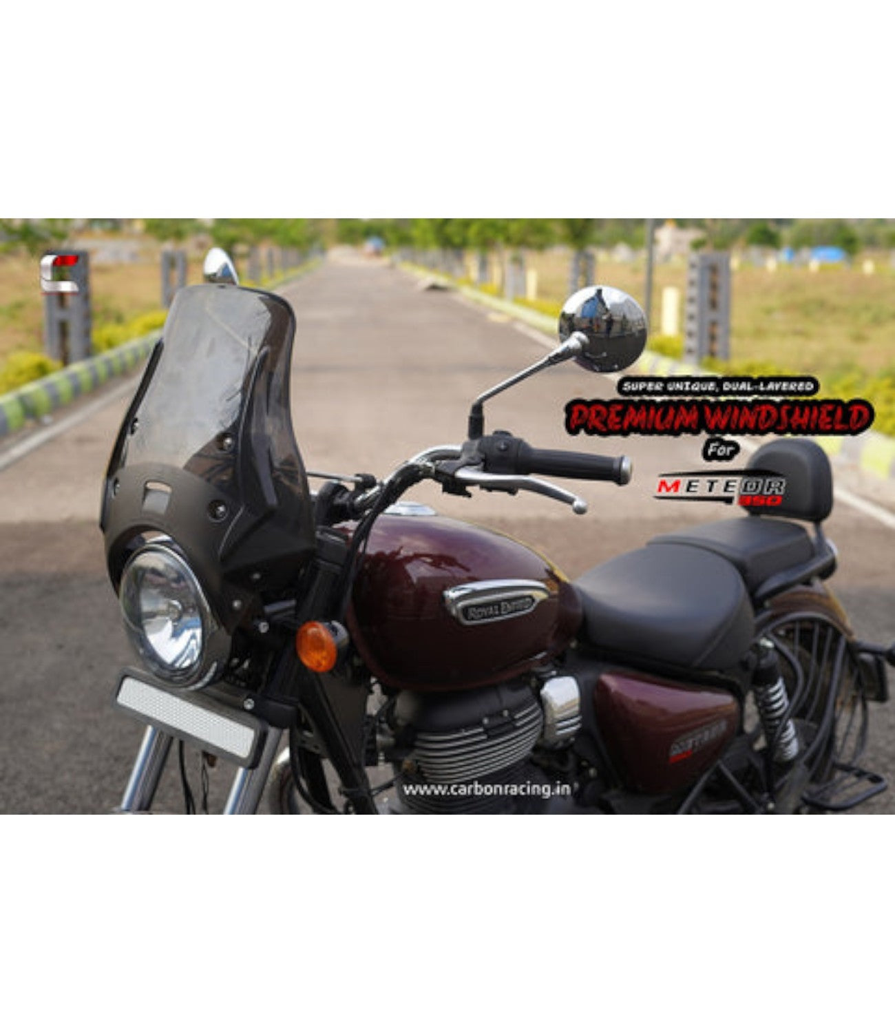 Carbon Racing Wanderer Premium Windshield For Royal Enfield Meteor 350 - Motodrift
