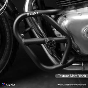Zana Crash Guard With Sliders For Royal Enfield Continental GT & Interceptor 650 (Matt Black) - Motodrift