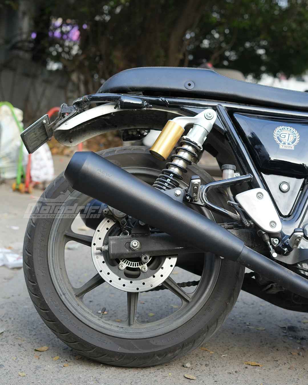 AEW Megaphone For Royal Enfield Continental GT / Interceptor 650 TE 103 Mild Steel Heat Resistant (Black) - Motodrift