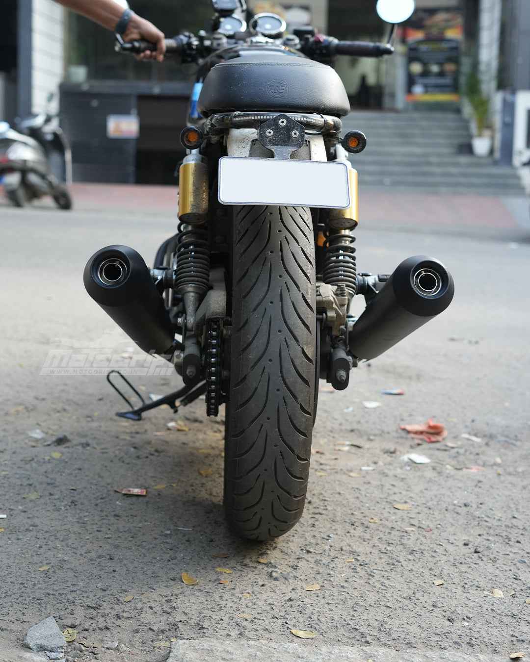 AEW Megaphone For Royal Enfield Continental GT / Interceptor 650 TE 103 Mild Steel Heat Resistant (Black) - Motodrift