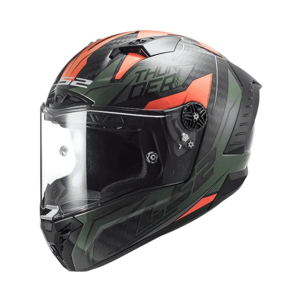 LS2 FF805 Thunder Carbon Chase Gloss Green Orange - Motodrift