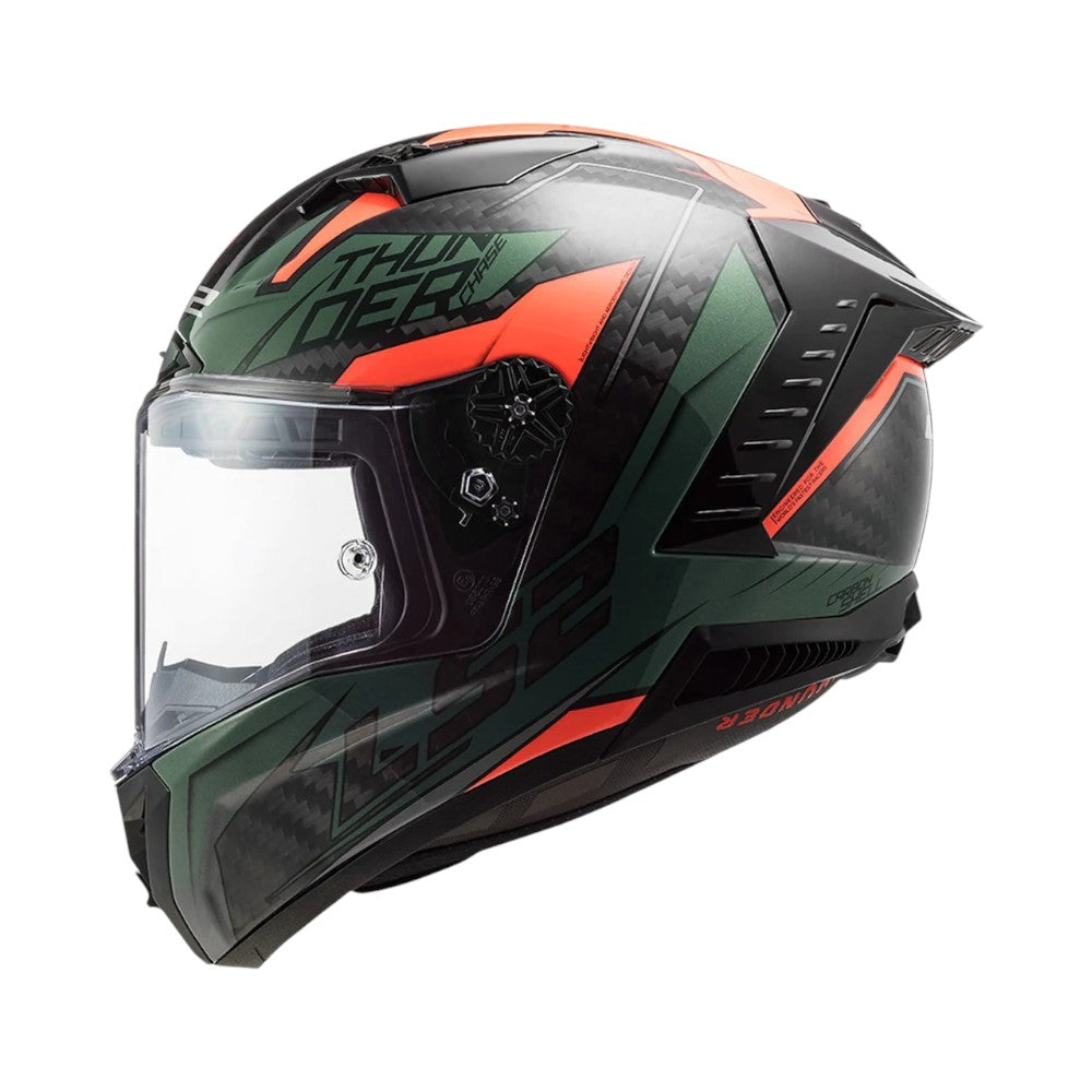 LS2 FF805 Thunder Carbon Chase Gloss Green Orange - Motodrift