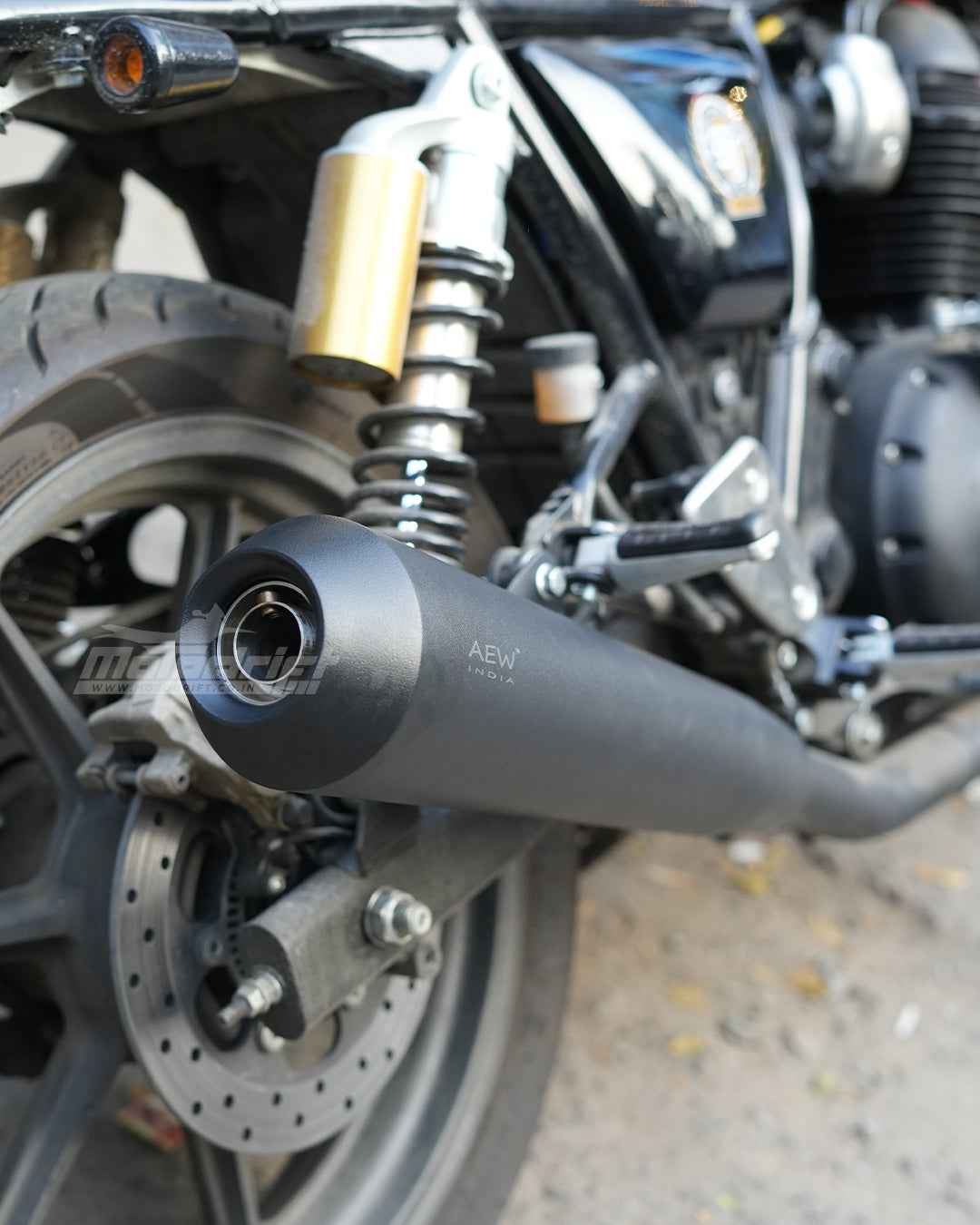 AEW Megaphone For Royal Enfield Continental GT / Interceptor 650 TE 103 Mild Steel Heat Resistant (Black) - Motodrift