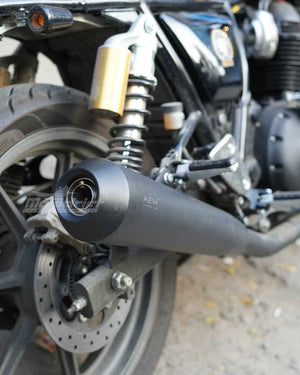 AEW Megaphone For Royal Enfield Continental GT / Interceptor 650 TE 103 Mild Steel Heat Resistant Black - Motodrift