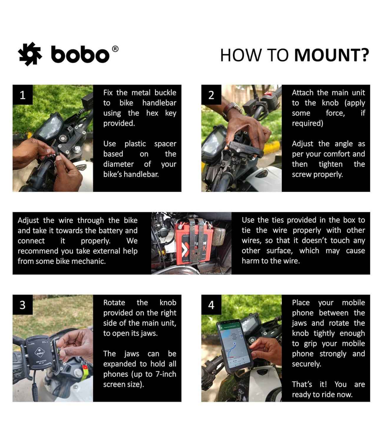 BOBO BM1 Pro Motorcycle Phone Holder (with fast USB 3.0 charger) - Motodrift