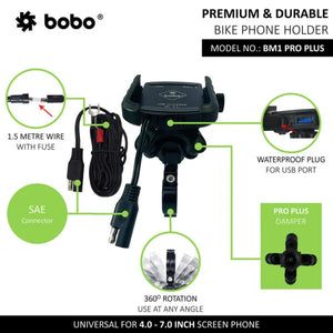 BOBO BM1 PRO PLUS Jaw-Grip Bike Phone Holder with Vibration Damper USB 3.0 - Motodrift