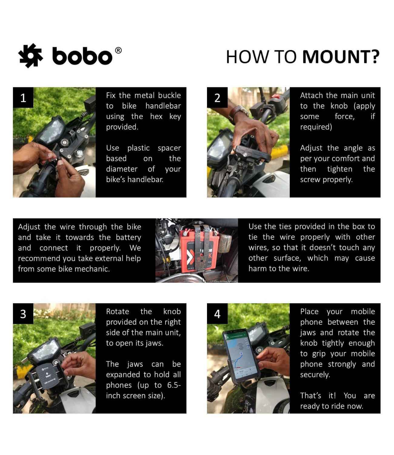 BOBO BM1 Motorcycle Phone Holder (with fast USB 3.0 charger) - Motodrift