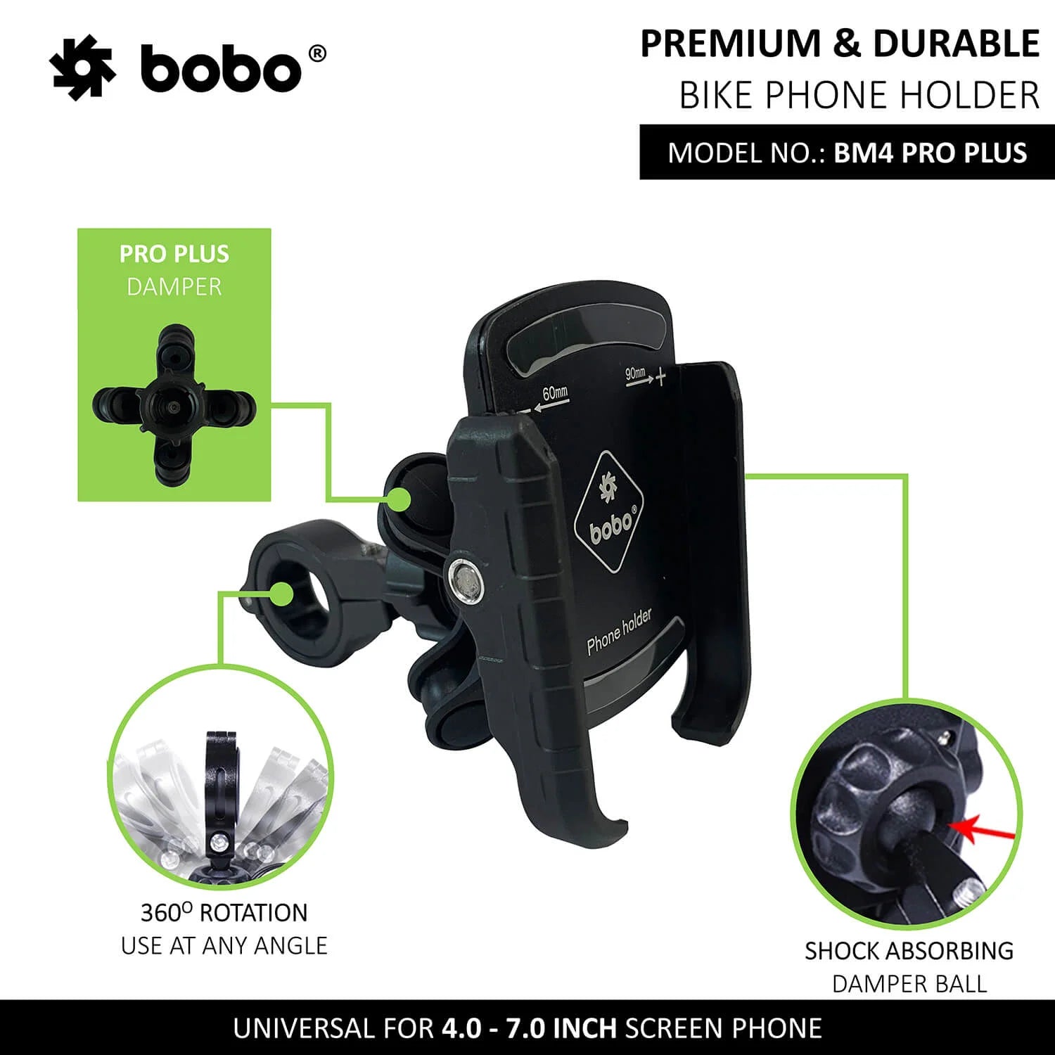 BOBO BM4 PRO PLUS Jaw-Grip Bike Phone Holder with PRO PLUS Vibration Damper Motorcycle Mobile Mount - Motodrift