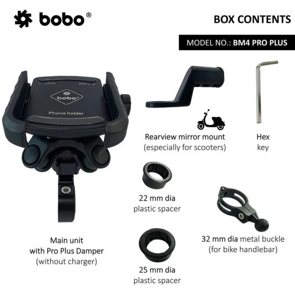 BOBO BM4 PRO PLUS Jaw-Grip Bike Phone Holder with PRO PLUS Vibration Damper Motorcycle Mobile Mount - Motodrift