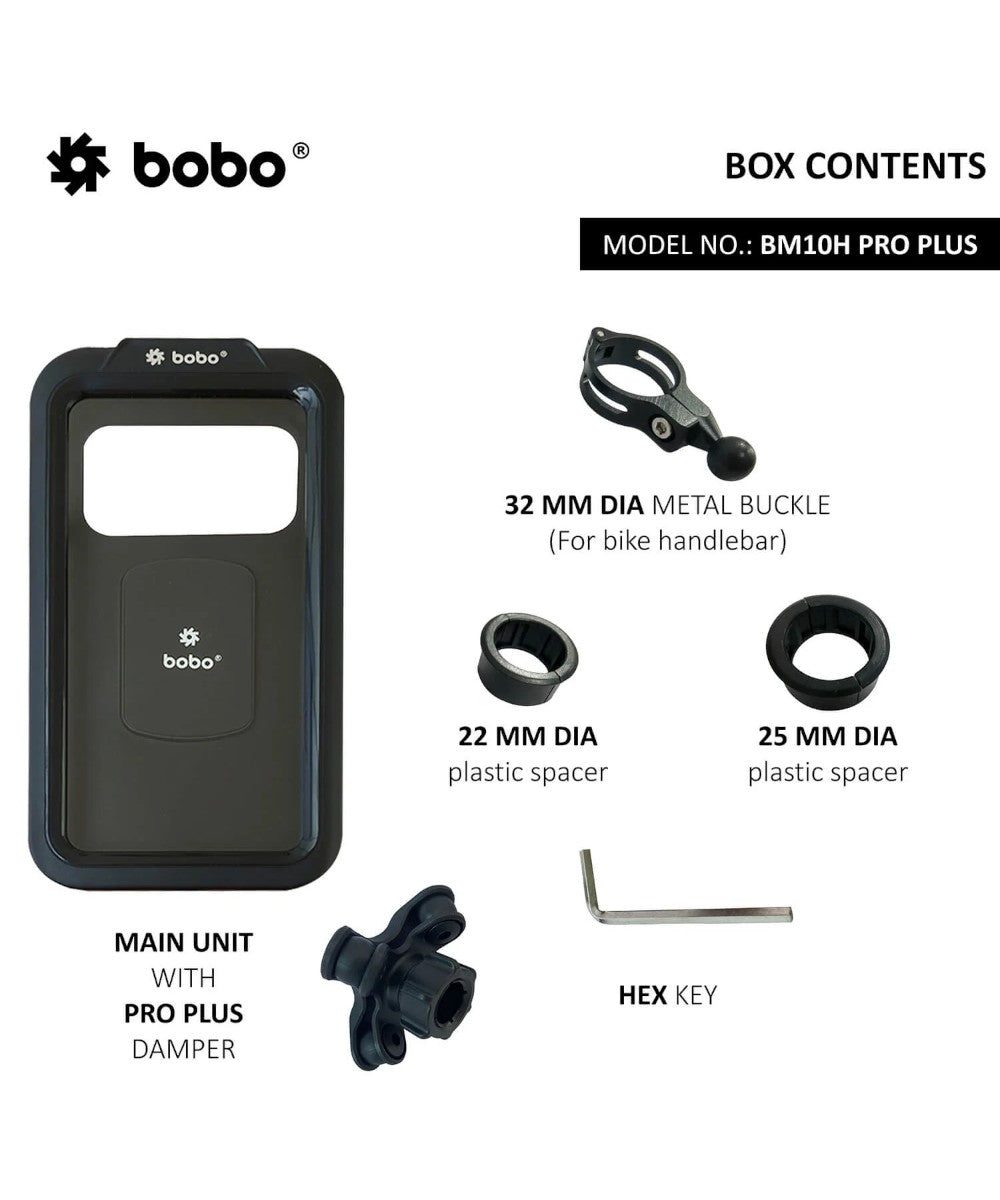 BOBO BM10H PRO PLUS Fully Waterproof Bike / Cycle Phone Holder with PRO PLUS Vibration Damper Motorcycle Mobile Mount - Motodrift