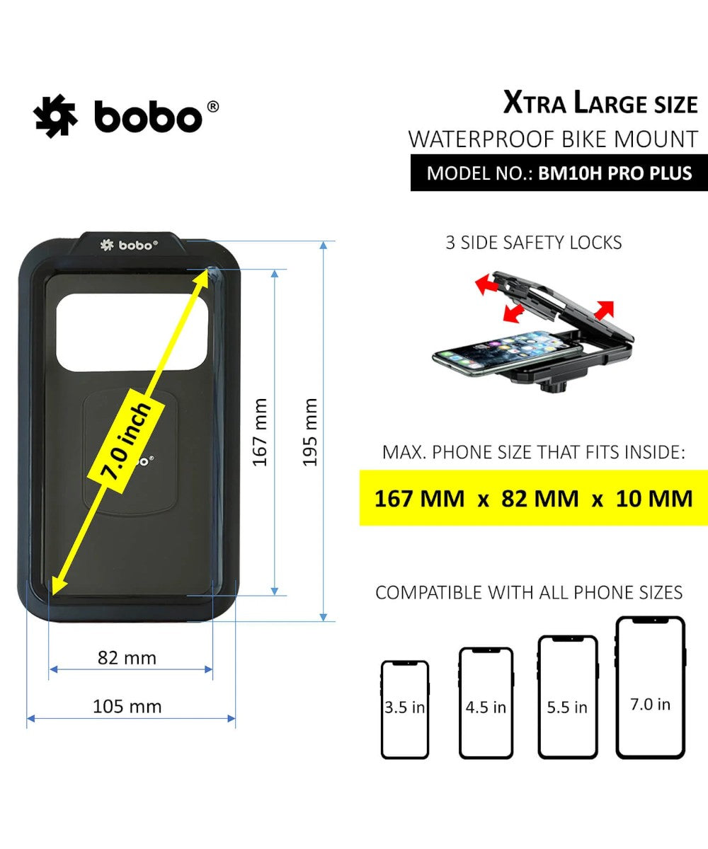 BOBO BM10H PRO PLUS Fully Waterproof Bike / Cycle Phone Holder with PRO PLUS Vibration Damper Motorcycle Mobile Mount - Motodrift