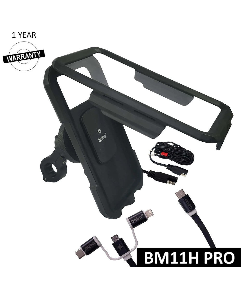 BOBO BM11H PRO Fully Waterproof Bike Phone Holder with Vibration Controller (with Fast 15W Wireless Charger & USB-C Input/Output Port) Motorcycle Mobile Mount - Motodrift