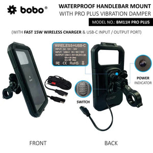 BOBO BM11H PRO PLUS Fully Waterproof With Vibration Damper with Fast 15W Wireless - Motodrift