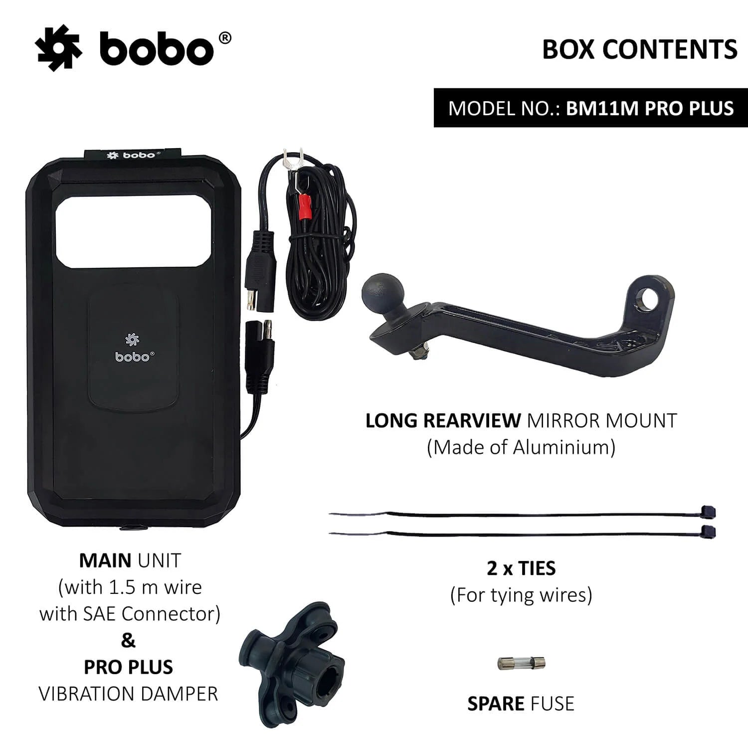 BOBO BM11H PRO PLUS Fully Waterproof With Vibration Damper with Fast 15W Wireless - Motodrift