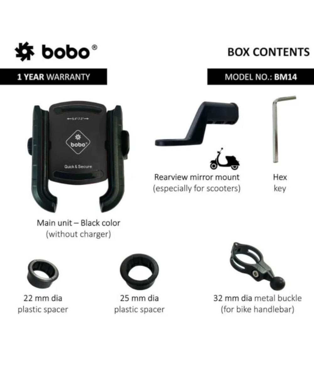 BOBO BM14 Quick Release Enhanced BM4 Bike / Cycle Phone Holder Motorcycle Mobile Mount - Motodrift