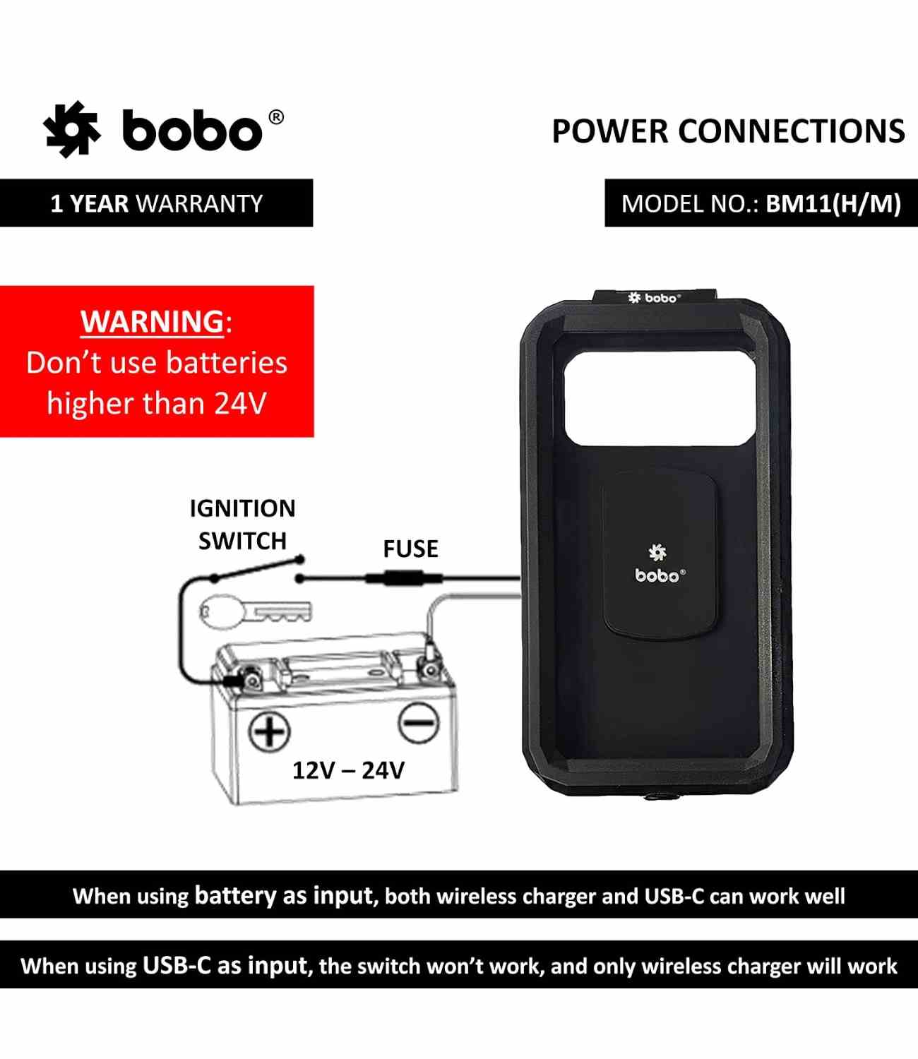 BOBO BM11H Motorcycle Phone Holder With Charger - Motodrift