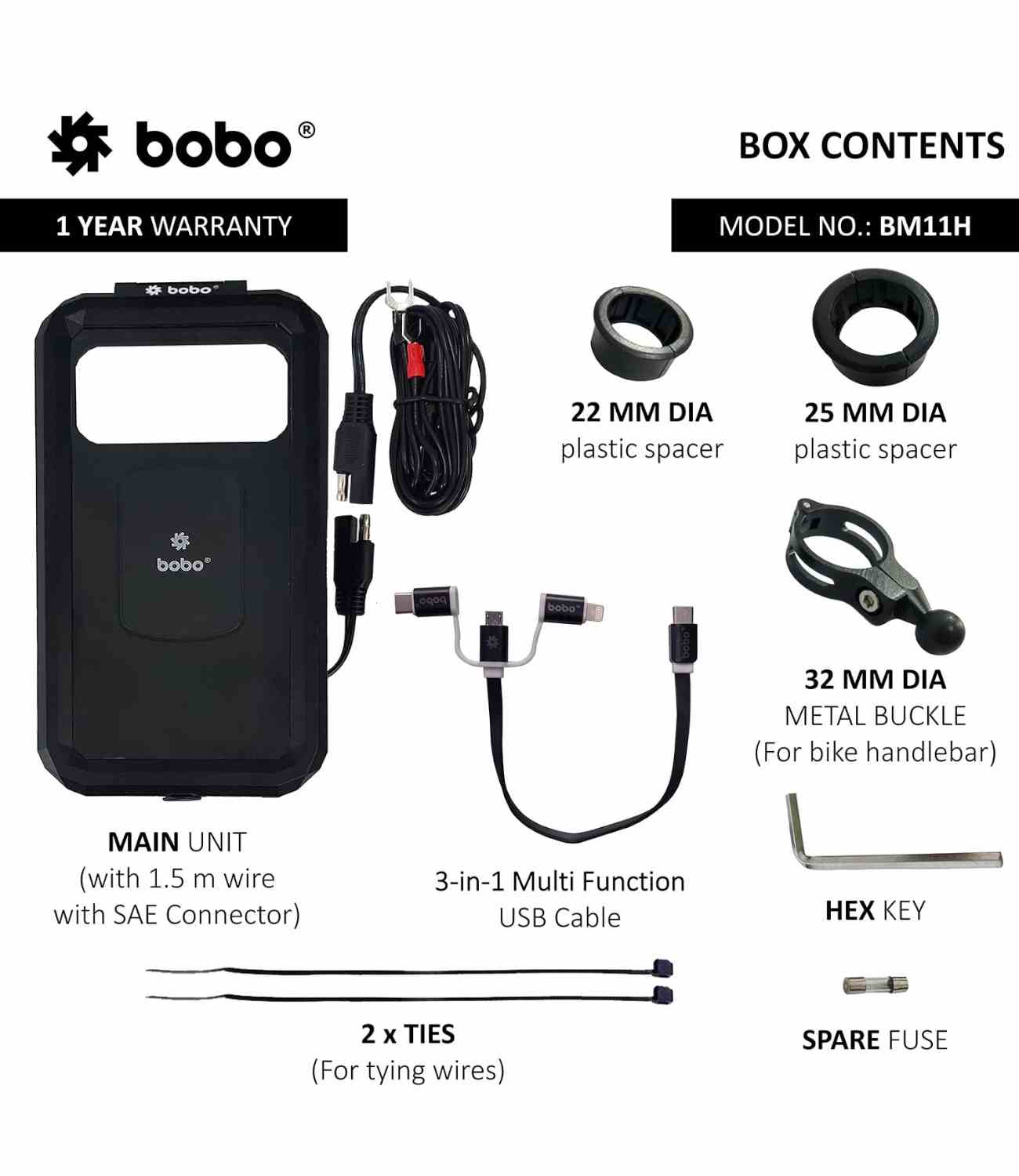 BOBO BM11H Motorcycle Phone Holder With Charger - Motodrift