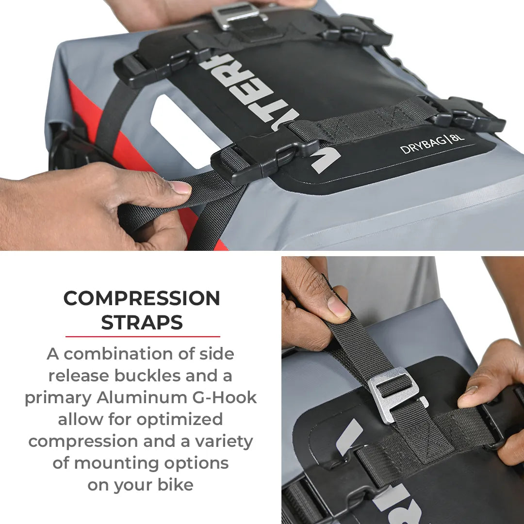 VIATERRA DRYBAG 8L - 100% Waterproof Motorcycle Tailbag / Rear Rack Bag (Universal with Versatile Mounting) - Motodrift
