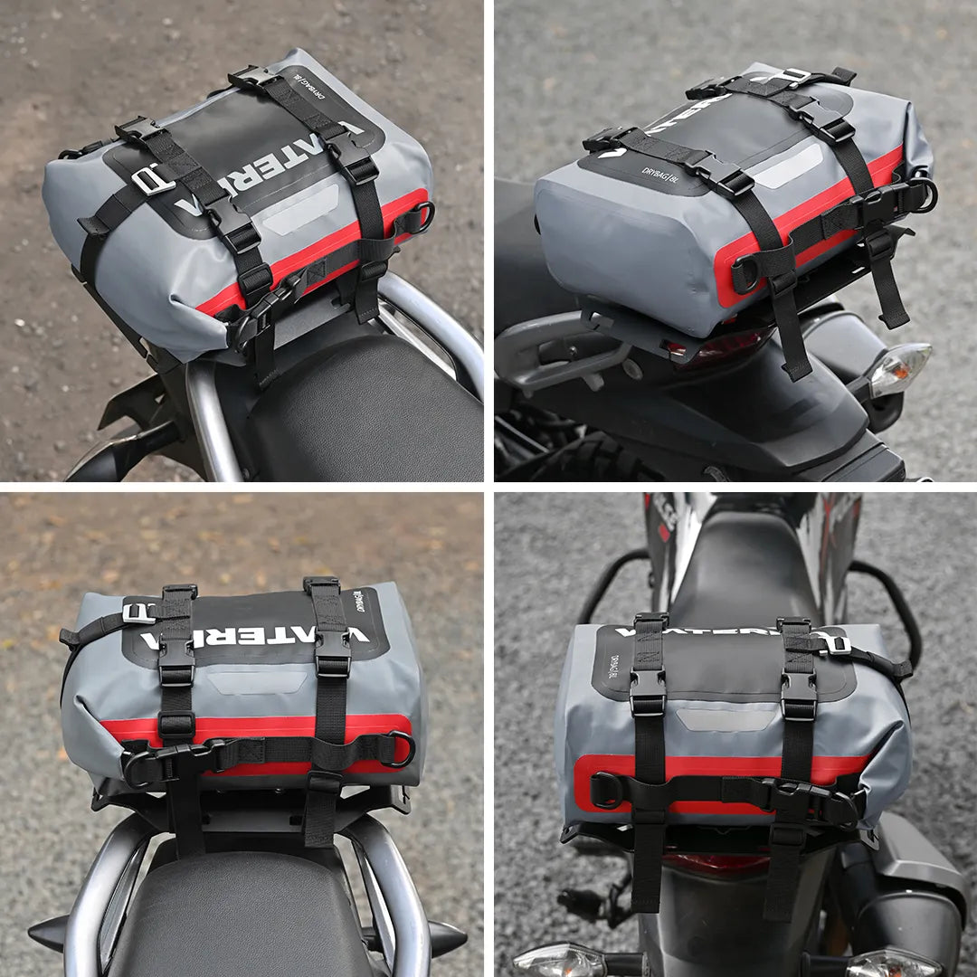 VIATERRA DRYBAG 8L - 100% Waterproof Motorcycle Tailbag / Rear Rack Bag (Universal with Versatile Mounting) - Motodrift