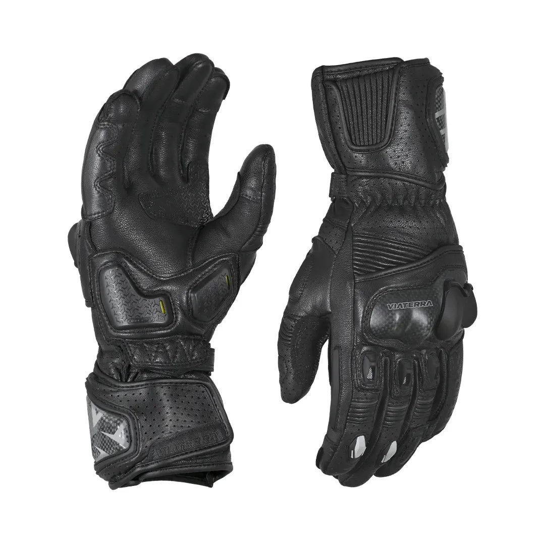 VIATERRA Grid Full Gauntlet Motorcycle Riding Gloves - Orange - Motodrift