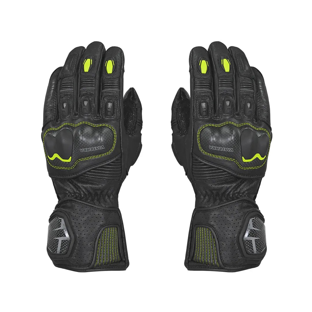 VIATERRA Grid Full Gauntlet Motorcycle Riding Gloves - Hi-Viz - Motodrift