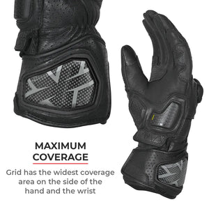 VIATERRA Grid Full Gauntlet Motorcycle Riding Gloves - Orange - Motodrift