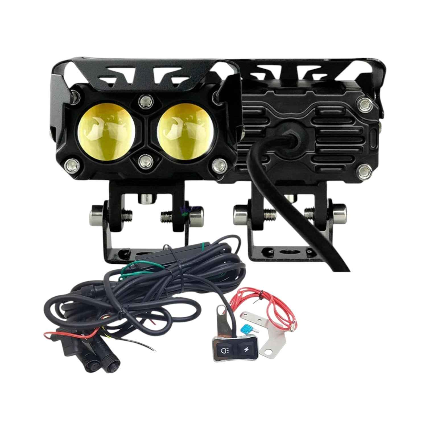 HJG Double Lens Future Eyes Fog Light Dual Tone Yellow/White LED, Universal