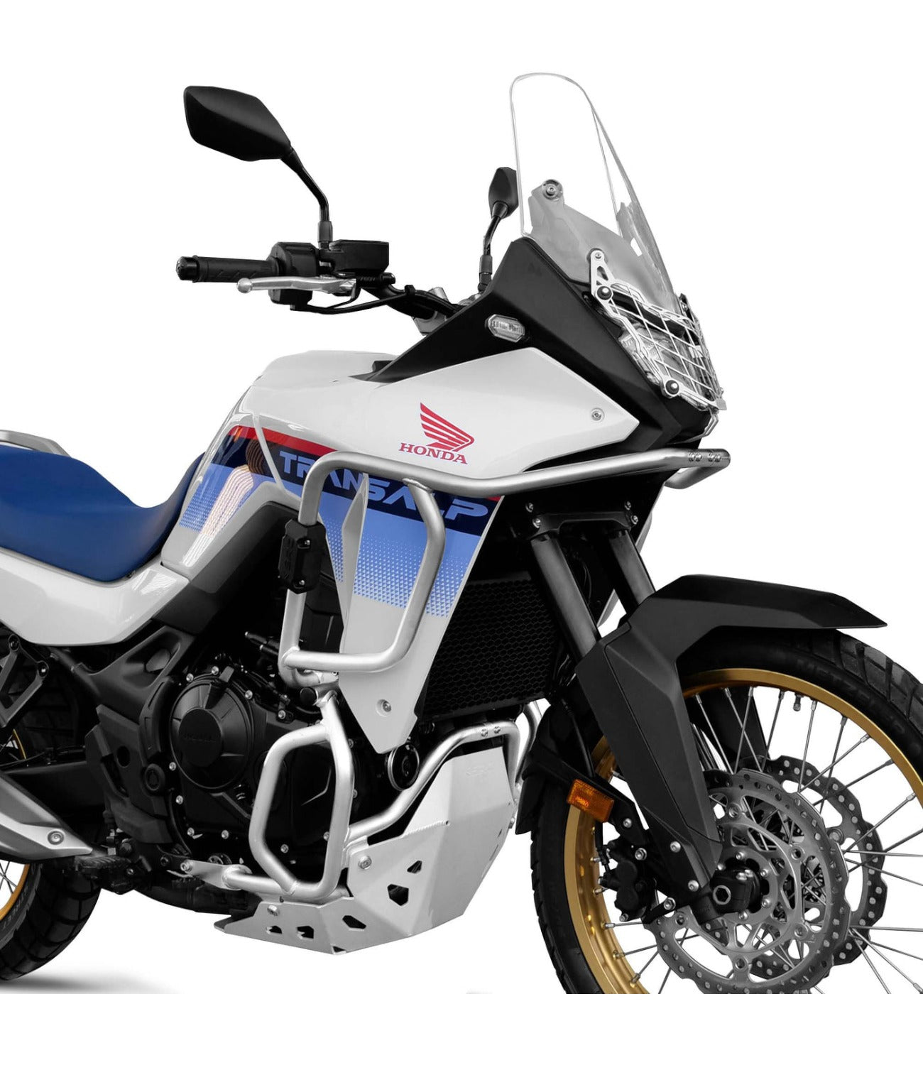 SRC Upper & Lower Crash Bars With Bash Plate For Honda Transalp XL 750 (S.S Silver) - Motodrift