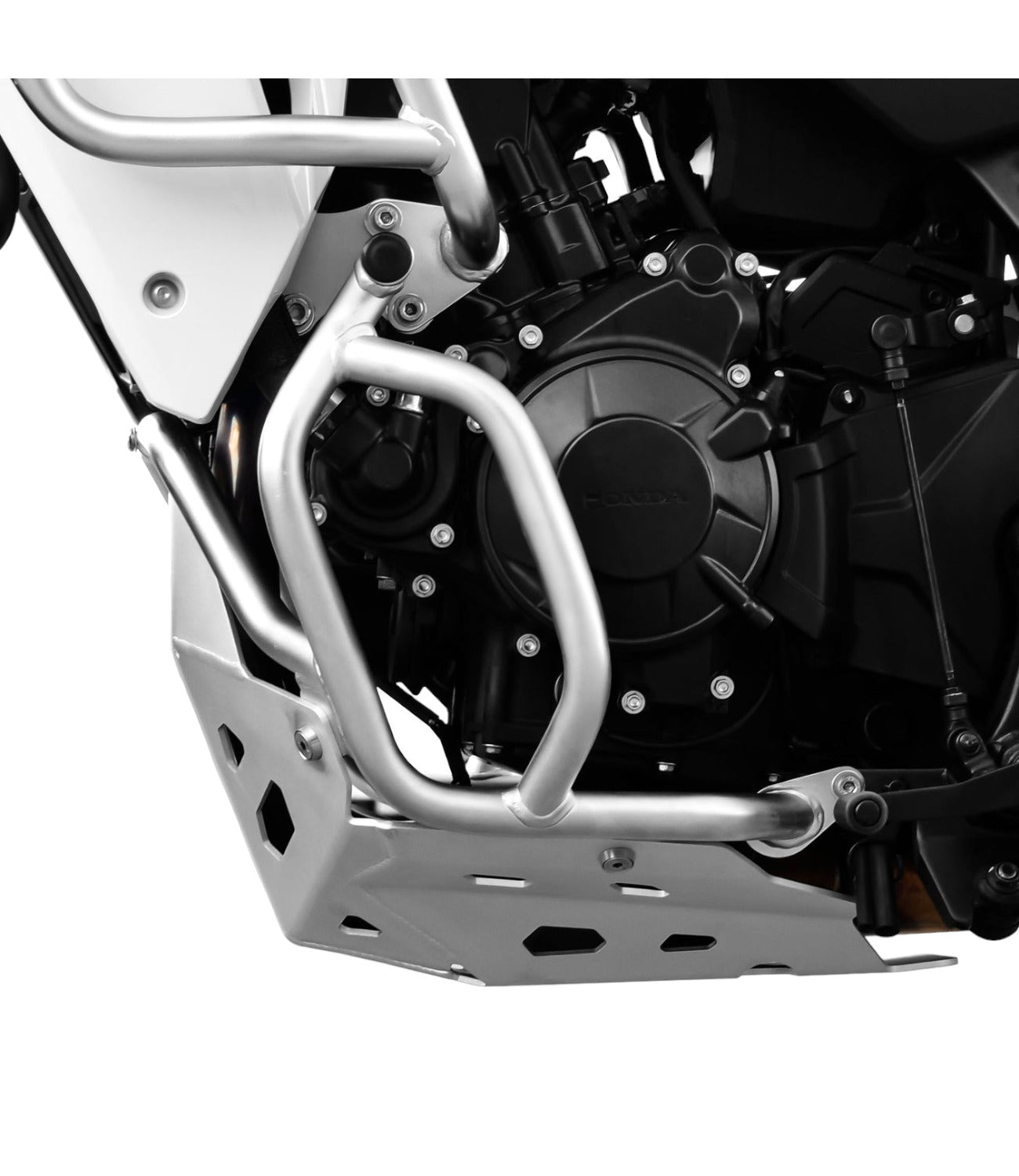 SRC Upper & Lower Crash Bars With Bash Plate For Honda Transalp XL 750 (S.S Silver) - Motodrift