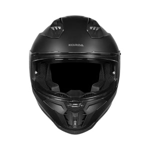 Motodrift Korda Evo Solid full face motorcycle helmet in matt black with clear visor and ventilation ports