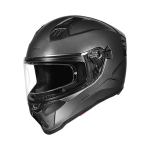 Motodrift Korda Evo Solid full face motorcycle helmet in matte grey with a clear visor and aerodynamic shell design