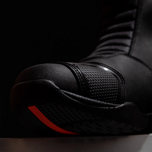 LS2 Goby waterproof touring motorcycle boot showing reinforced toe cap and textured protective detailing