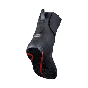 LS2 Goby waterproof touring motorcycle boots in black with red sole detail and reinforced heel protection