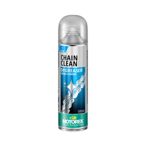 Motorex chain clean degreaser spray can on a white background