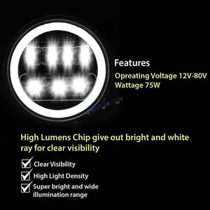 HJG 7 Inch New Round LED Headligh Fits in Jawa with High Beam, Low Beam (12V-80V 75W)