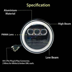 HJG 7 Inch New Round LED Headligh Fits in Jawa with High Beam, Low Beam (12V-80V 75W)