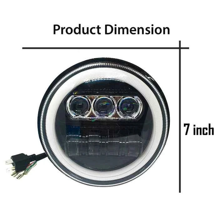 HJG 7 Inch New Round LED Headligh Fits in Jawa with High Beam, Low Beam (12V-80V 75W)