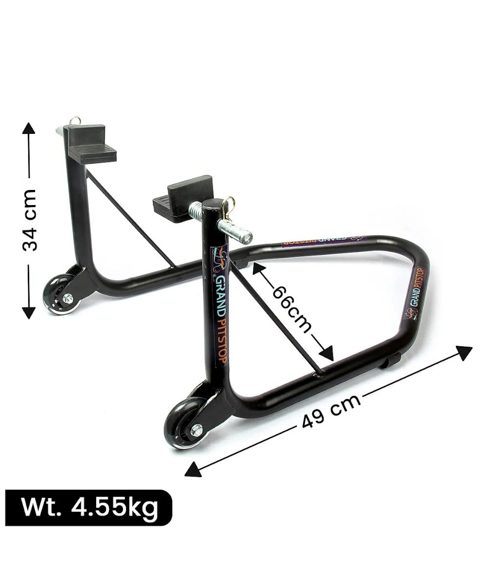 Grand Pitstop Non-Dismantable Universal Rear Paddock Stand with Skate Wheels - Black - Motodrift