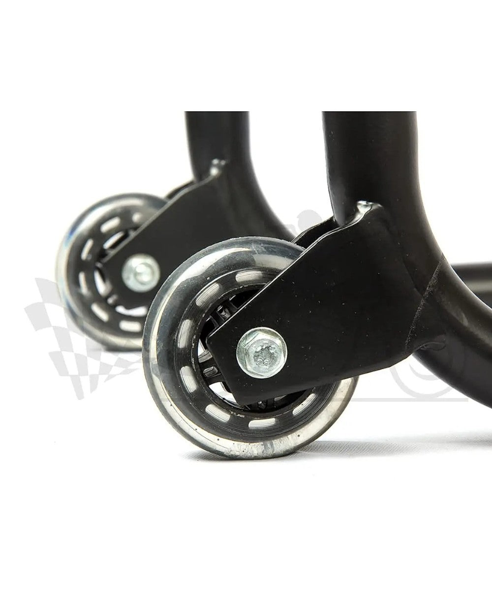 Grand Pitstop Non-Dismantable Universal Rear Paddock Stand with Skate Wheels - Black - Motodrift