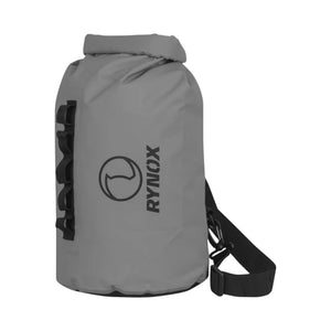 Gray dry bag with Rynox logo on a white background
