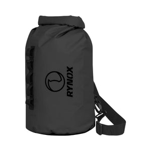 Black dry bag with Rynox logo on a white background