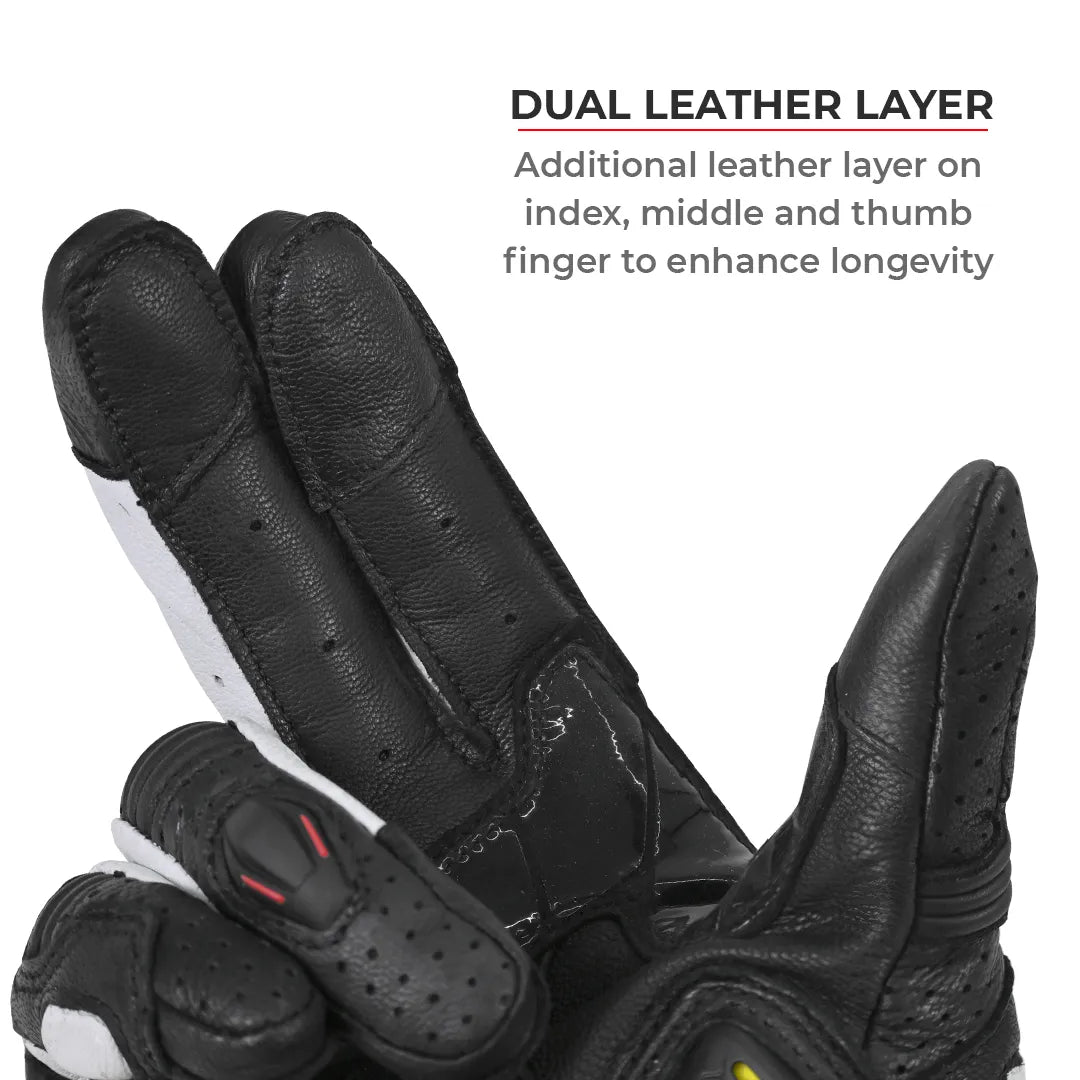 VIATERRA Shifter Short Motorcycle Leather Riding Gloves - Hi-Viz - Motodrift