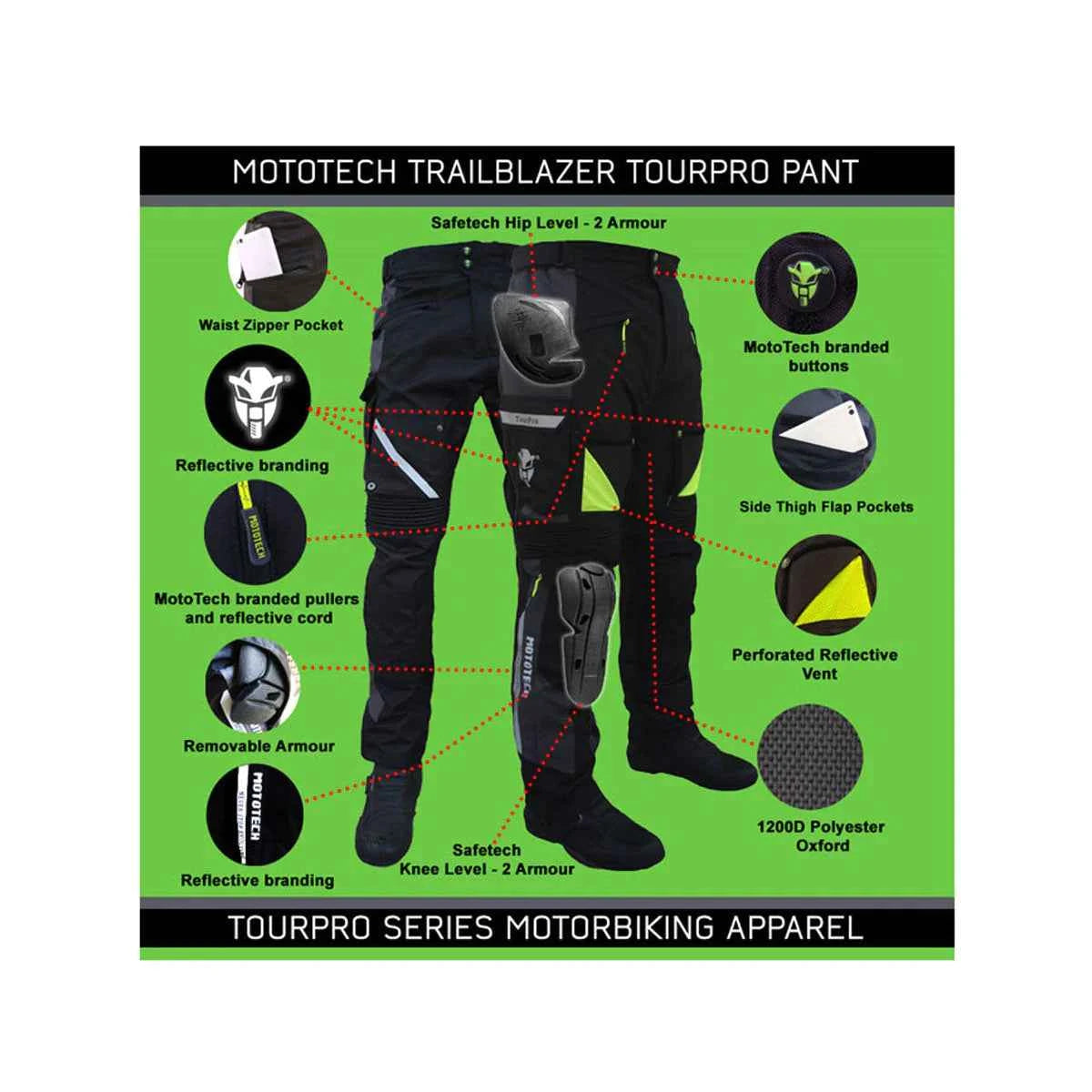 Mototech Trailblazer Tour Pro Motorcycle Riding Pant V2.0 - Level 2 - Motodrift