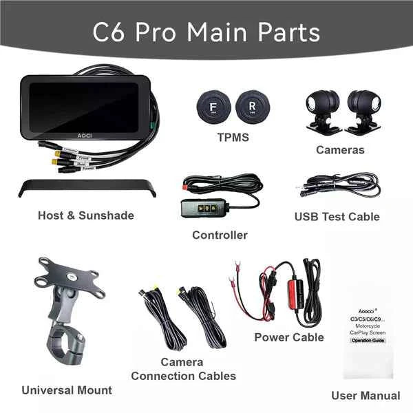 Aoocci C6 Pro All-in-One Motorcycle Carplay System with GPS & Anti-Theft