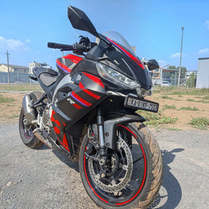 Side view of Aprilia RS 457 showing the front fender and front wheel assembly