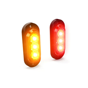Denali T3 modular LED rear signal pods featuring red brake lights and amber turn signals in a compact housing.