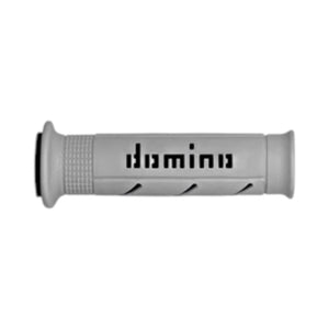 Domino A250 grey and black dual-compound thermoplastic rubber road racing motorcycle handlebar grips.