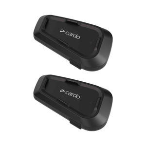 Two black Cardo devices on a white background