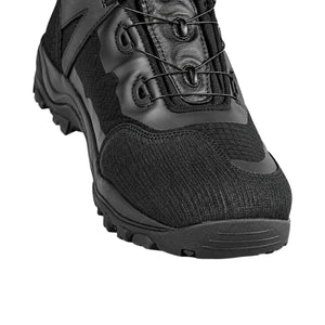 Korda Recon waterproof motorcycle riding boots featuring a black textile upper and FITGO dial closure system