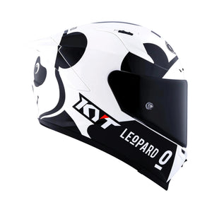 KYT Striker SV Leopard Panda full-face motorcycle helmet with black and white graphic and tinted visor